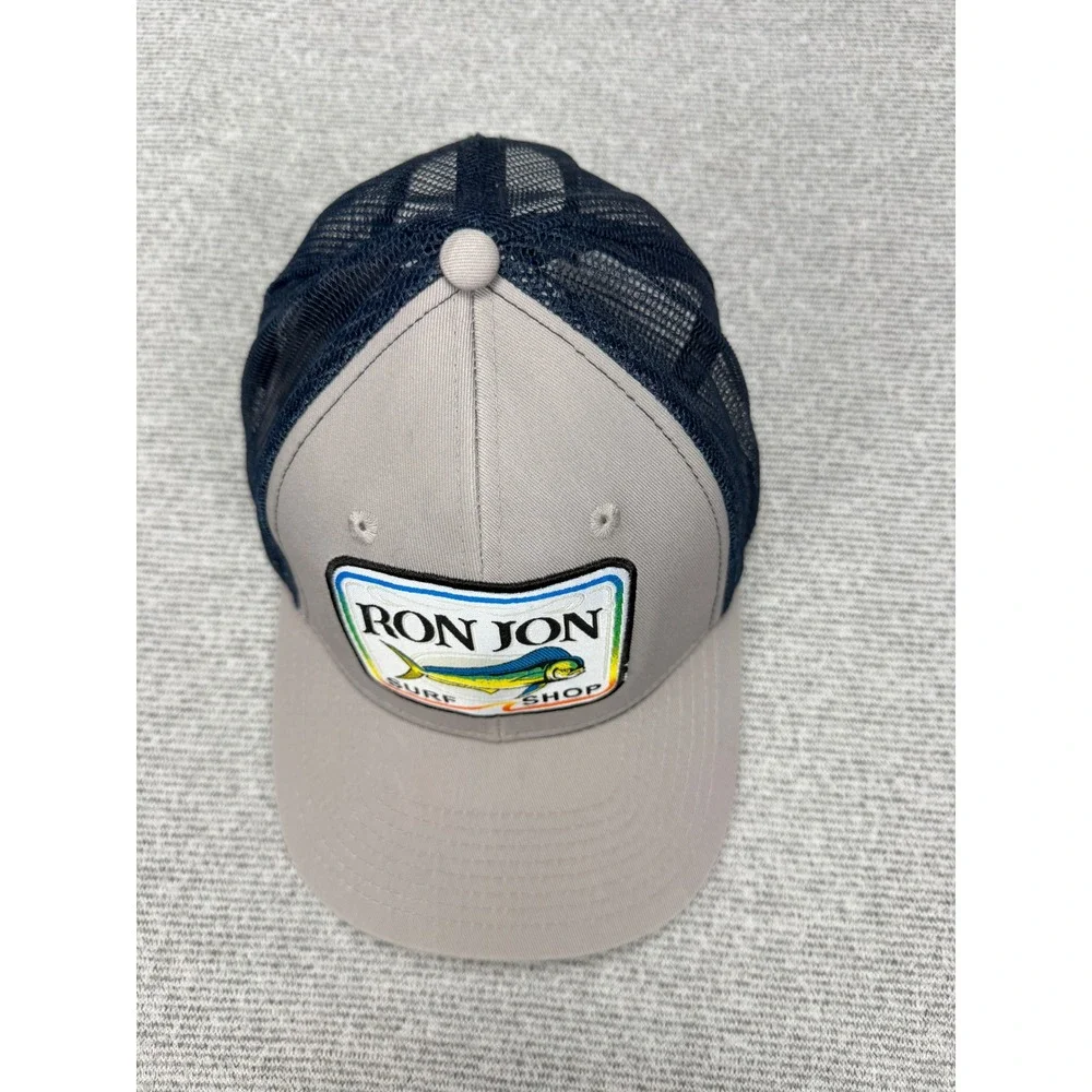 Ron Jon Surf Shop Gray Navy Blue Mahi Mahi Fish Mesh Trucker Hat Snapback Cap
